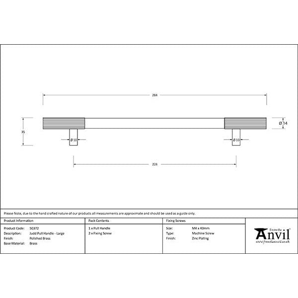 From The Anvil - Judd Pull Handle - Large - Polished Brass - 50372 - Choice Handles
