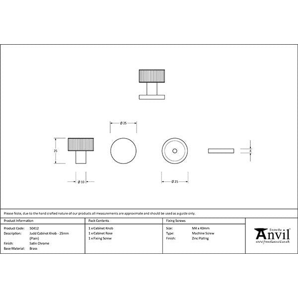From The Anvil - Judd Cabinet Knob - 25mm (Plain) - Satin Chrome - 50412 - Choice Handles