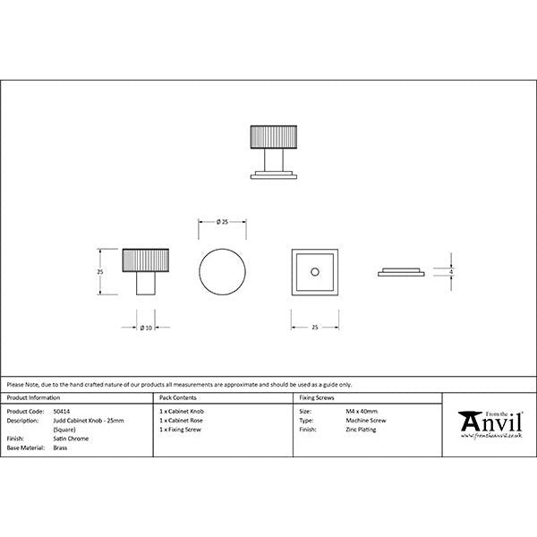 From The Anvil - Judd Cabinet Knob - 25mm (Square) - Satin Chrome - 50414 - Choice Handles