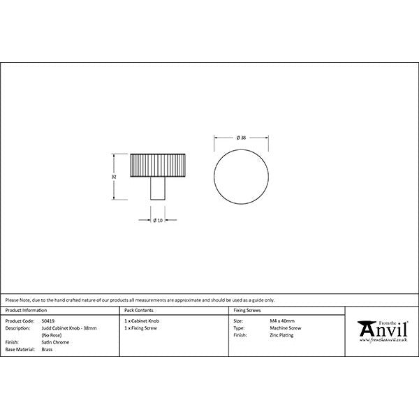 From The Anvil - Judd Cabinet Knob - 38mm (No rose) - Satin Chrome - 50419 - Choice Handles