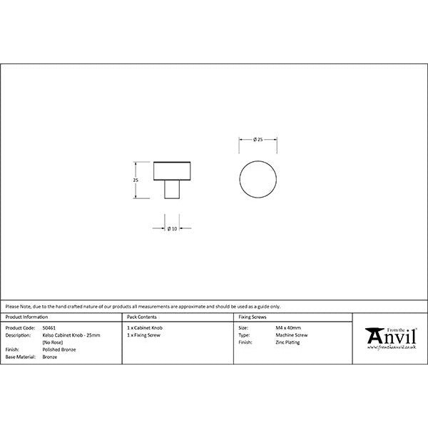From The Anvil - Kelso Cabinet Knob - 25mm (No rose) - Polished Bronze - 50461 - Choice Handles