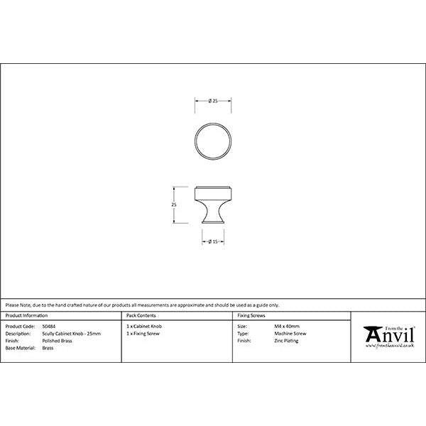 From The Anvil - Scully Cabinet Knob - 25mm - Polished Brass - 50484 - Choice Handles