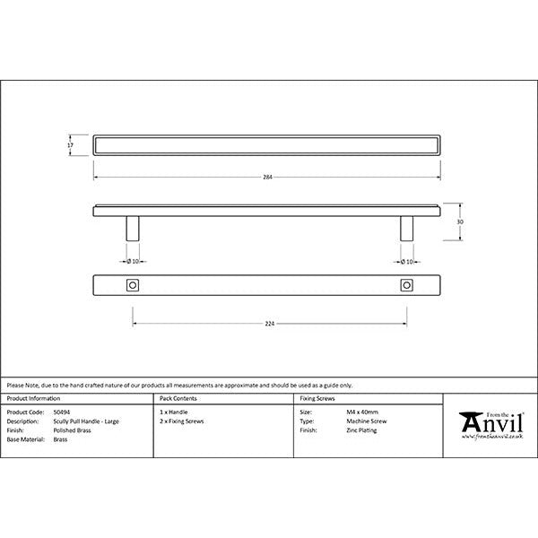 From The Anvil - Scully Pull Handle - Large - Polished Brass - 50494 - Choice Handles