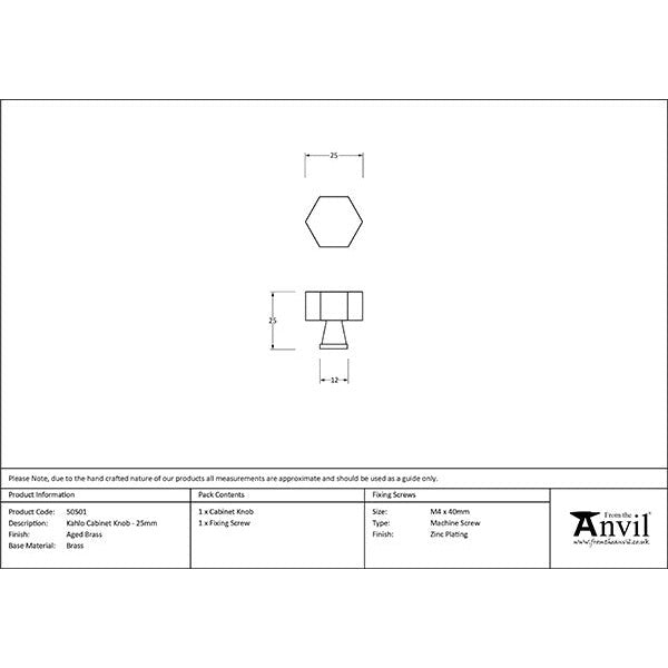 From The Anvil - Kahlo Cabinet Knob - 25mm - Aged Brass - 50501 - Choice Handles