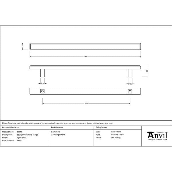 From The Anvil - Scully Pull Handle - Large - Aged Brass - 50508 - Choice Handles