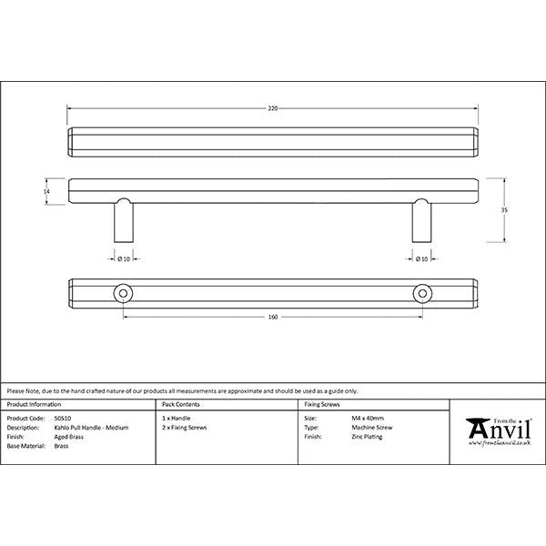From The Anvil - Kahlo Pull Handle - Medium - Aged Brass - 50510 - Choice Handles