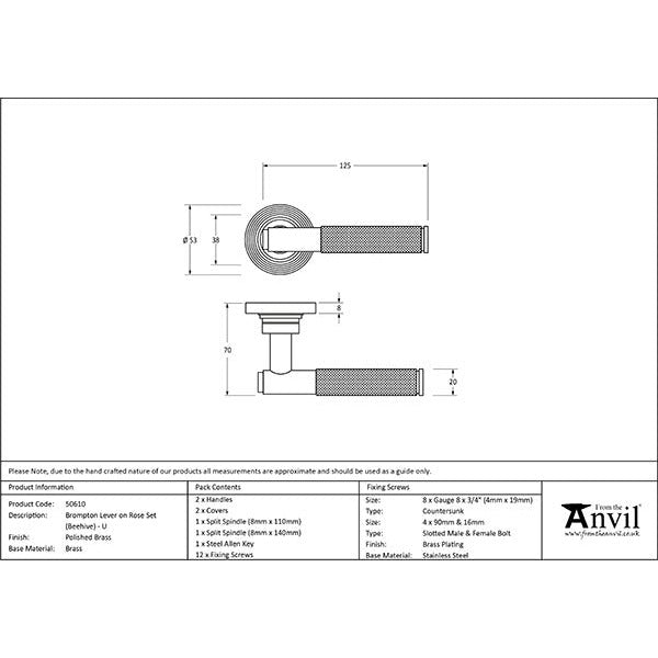 From The Anvil - Brompton Lever on Rose Set (Beehive) - Unsprung - Polished Brass - 50610 - Choice Handles