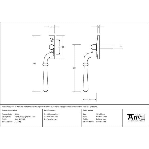 From The Anvil - Newbury Espag - LH - Satin Marine SS (316) - 50628 - Choice Handles