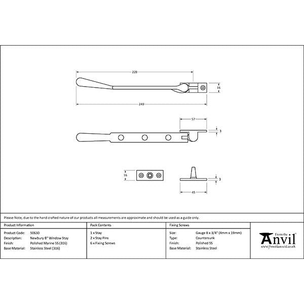 From The Anvil - 8" Newbury Stay - Polished Marine SS (316) - 50630 - Choice Handles