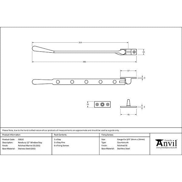 From The Anvil - 12" Newbury Stay - Polished Marine SS (316) - 50632 - Choice Handles
