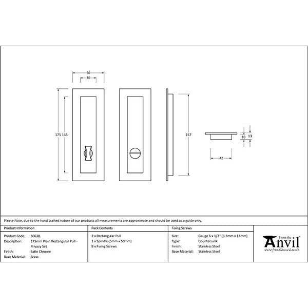 From The Anvil - 175mm Plain Rectangular Pull - Satin Chrome - 50638 - Choice Handles