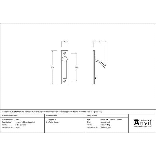 From The Anvil - 125mm x 25mm Edge Pull - Satin Chrome - 50652 - Choice Handles
