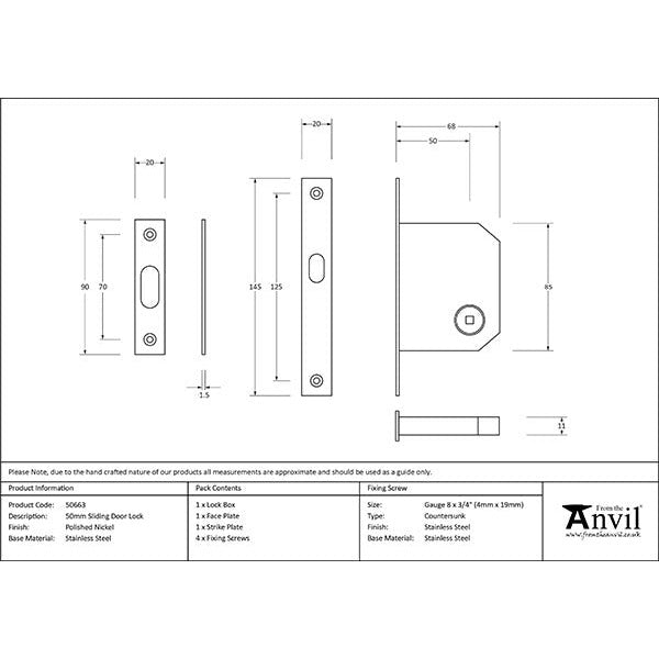 From The Anvil - 50mm Sliding Door Lock - Polished Nickel - 50663 - Choice Handles