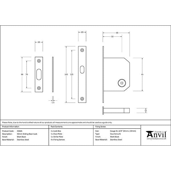 From The Anvil - 50mm Sliding Door Lock - Matt Black - 50665 - Choice Handles