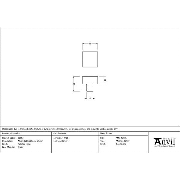 From The Anvil - Albers Cabinet Knob - 25mm - Polished Nickel - 50693 - Choice Handles