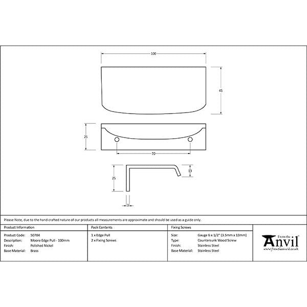 From The Anvil - 100mm Moore Edge Pull - Polished Nickel - 50704 - Choice Handles