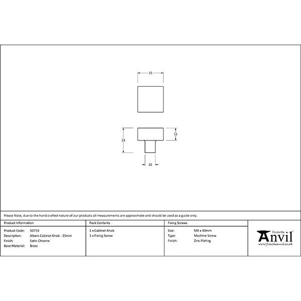 From The Anvil - Satin Chrome Albers Cabinet Knob - 25mm - Satin Chrome - 50719 - Choice Handles