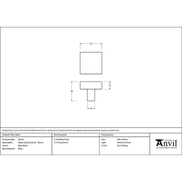 From The Anvil - Albers Cabinet Knob - 35mm - Matt Black - 50734 - Choice Handles