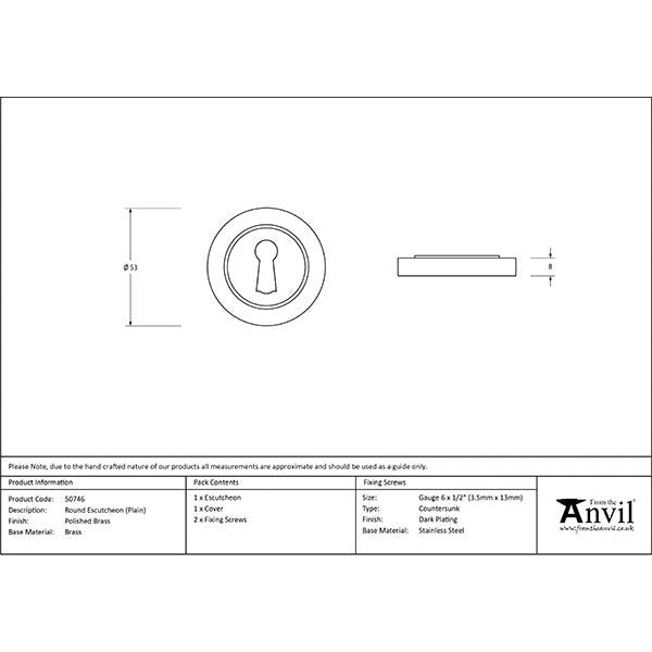 From The Anvil - Round Escutcheon (Plain) - Polished Brass - 50746 - Choice Handles