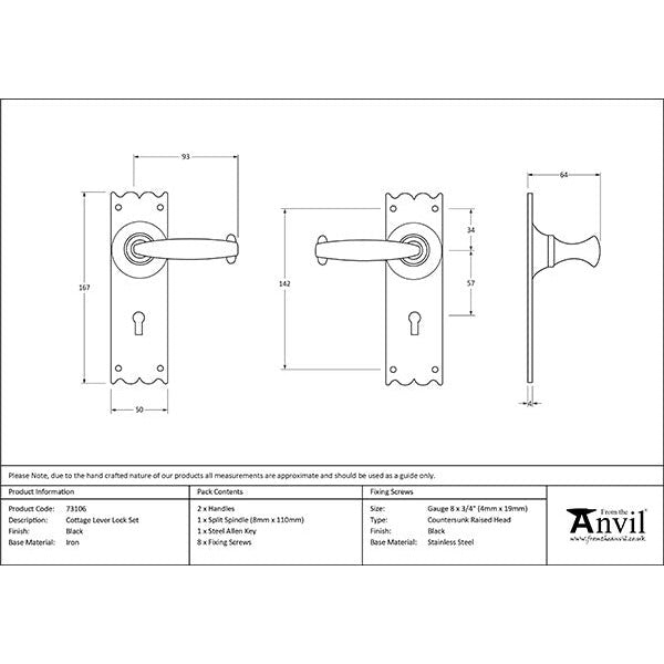 From The Anvil - Cottage Lever Lock Set - Black - 73106 - Choice Handles
