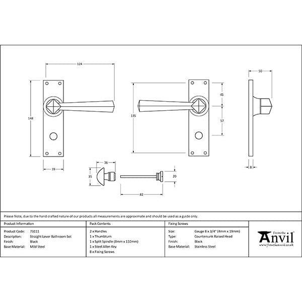From The Anvil - Straight Lever Bathroom Set - Black - 73111 - Choice Handles
