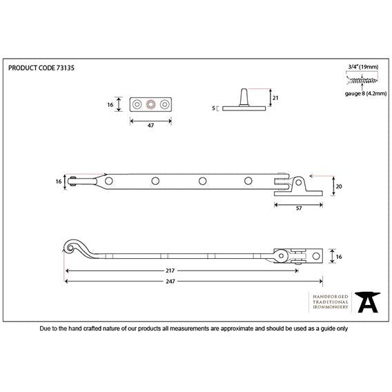 From The Anvil - 9" Rosehead Stay - Black - 73135 - Choice Handles