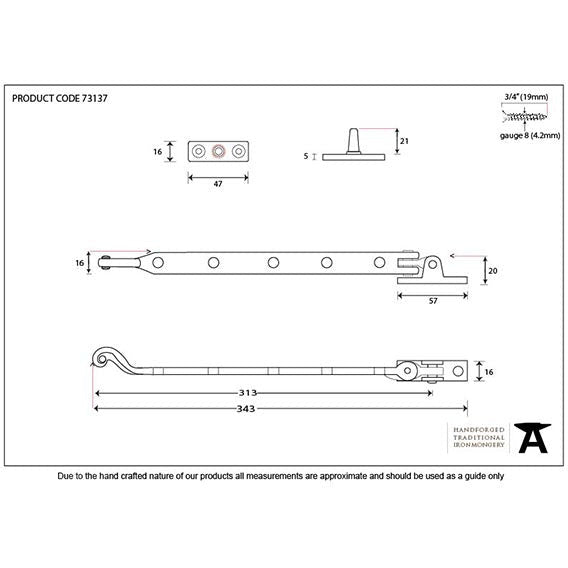 From The Anvil - 13" Rosehead Stay - Black - 73137 - Choice Handles