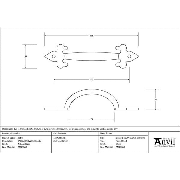 From The Anvil - 6" Fleur De Lys Pull Handle - Black - 73141 - Choice Handles