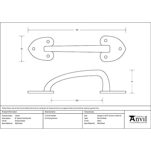 From The Anvil - 8" Gothic Pull Handle - Black - 73142 - Choice Handles