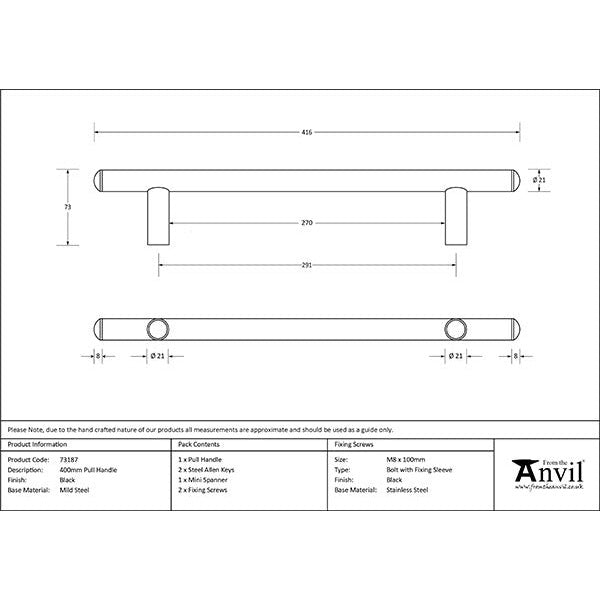 From The Anvil - 400mm Pull Handle - Black - 73187 - Choice Handles