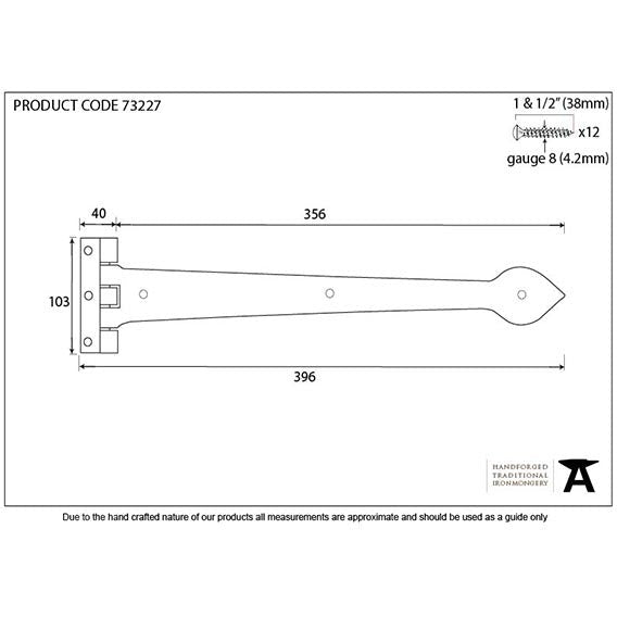 From The Anvil - Smooth 16" Cast T Hinge (pair) - Black - 73227 - Choice Handles