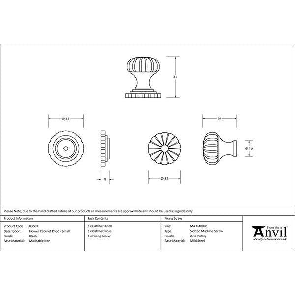 From The Anvil - Flower Cabinet Knob - Small - Black - 83507 - Choice Handles