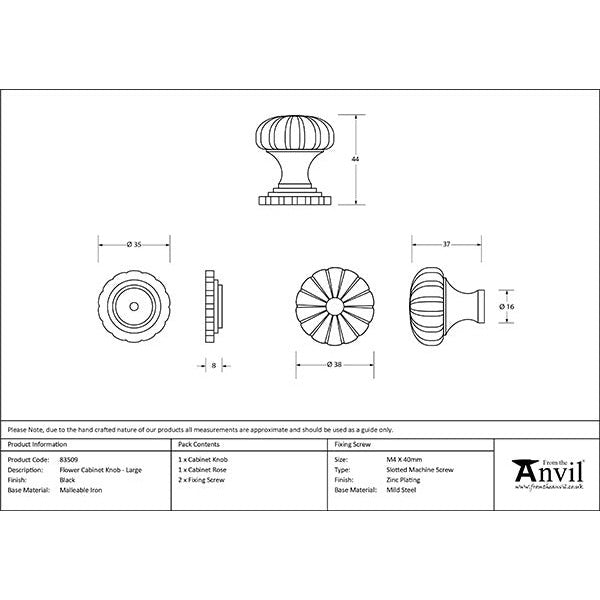From The Anvil - Flower Cabinet Knob - Large - Black - 83509 - Choice Handles
