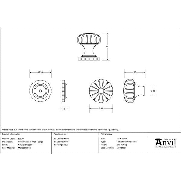 From The Anvil - Flower Cabinet Knob - Large - Natural Smooth - 83510 - Choice Handles