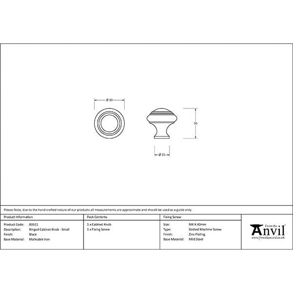 From The Anvil - Ringed Cabinet Knob - Small - Black - 83511 - Choice Handles