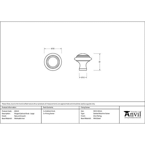 From The Anvil - Ringed Cabinet Knob - Large - Natural Smooth - 83514 - Choice Handles