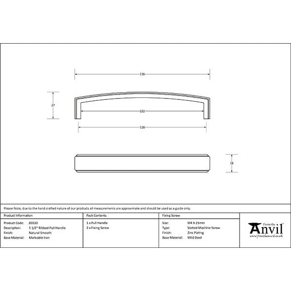 From The Anvil - 5 1/2" Ribbed Pull Handle - Natural Smooth - 83530 - Choice Handles