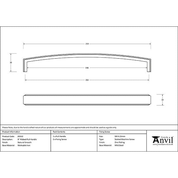From The Anvil - 9" Ribbed Pull Handle - Natural Smooth - 83532 - Choice Handles
