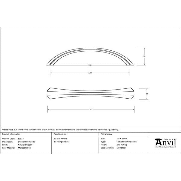 From The Anvil - 5" Shell Pull Handle - Natural Smooth - 83533 - Choice Handles