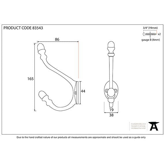 From The Anvil - 6 1/2" Hat & Coat Hook - Natural Smooth - 83543 - Choice Handles