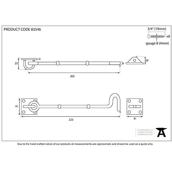 From The Anvil - 8" Cabin Hook - Polished Brass - 83546 - Choice Handles