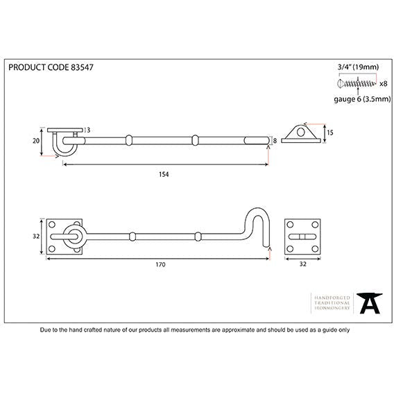 From The Anvil - 6" Cabin Hook - Polished Brass - 83547 - Choice Handles