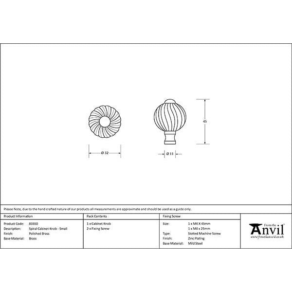 From The Anvil - Spiral Cabinet Knob - Small - Polished Brass - 83550 - Choice Handles