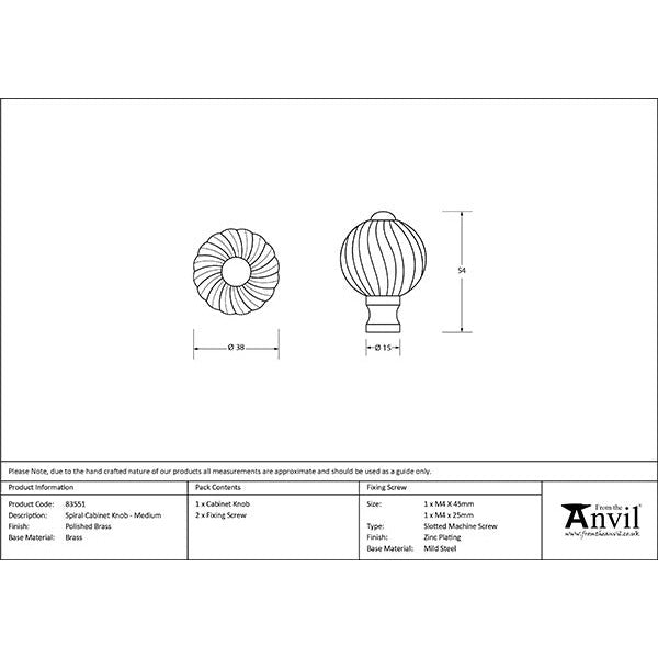 From The Anvil - Spiral Cabinet Knob - Medium - Polished Brass - 83551 - Choice Handles