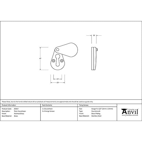 From The Anvil - Plain Escutcheon - Polished Brass - 83557 - Choice Handles