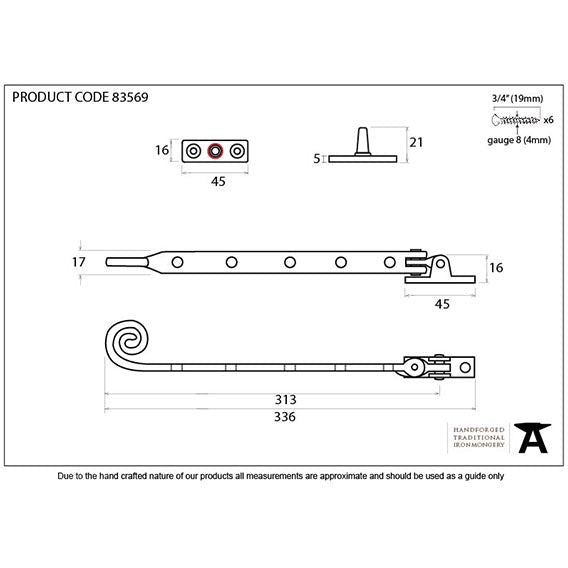From The Anvil - 12" Monkeytail Stay - Aged Brass - 83569 - Choice Handles