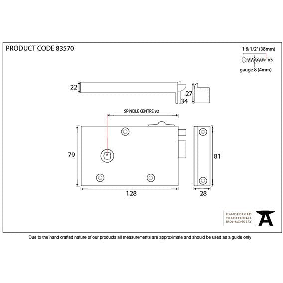 From The Anvil - Left Hand Bathroom Latch - Polished Brass - 83570 - Choice Handles