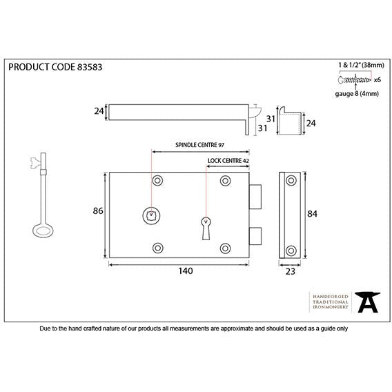 From The Anvil - Left Hand Rim Lock - Small - Iron - 83583 - Choice Handles