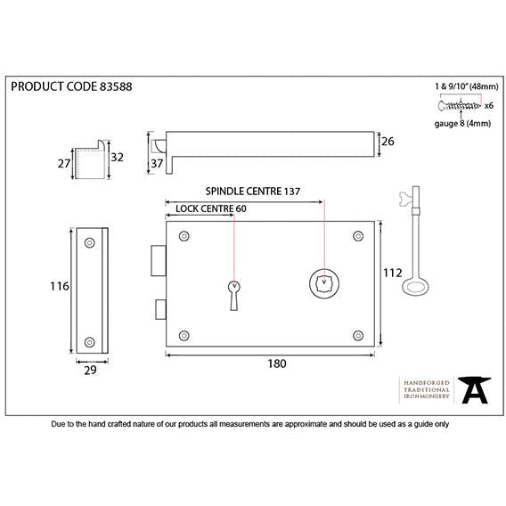 From The Anvil - Right Hand Rim Lock - Large - Polished Brass - 83588 - Choice Handles