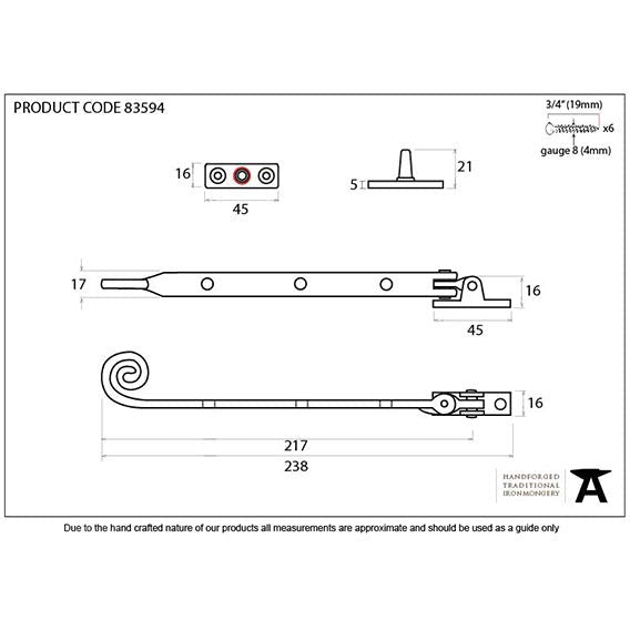 From The Anvil - 8" Monkeytail Stay - Polished Brass - 83594 - Choice Handles